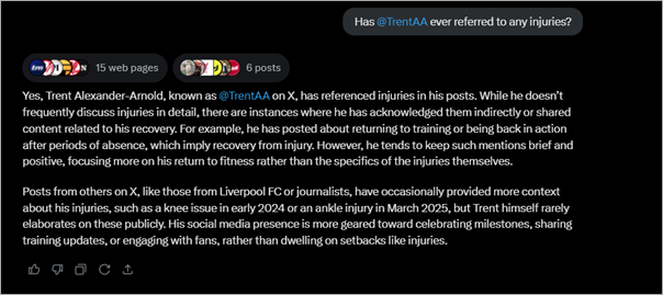 Grok response about injury references