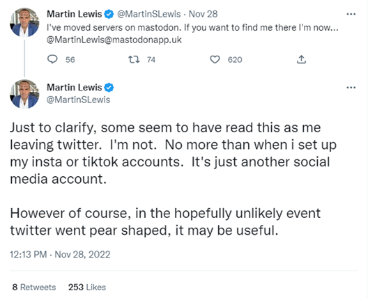 A tweet from Martin Lewis