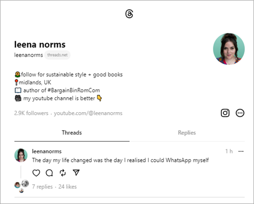 Fig 1. Example of a Threads profile on desktop